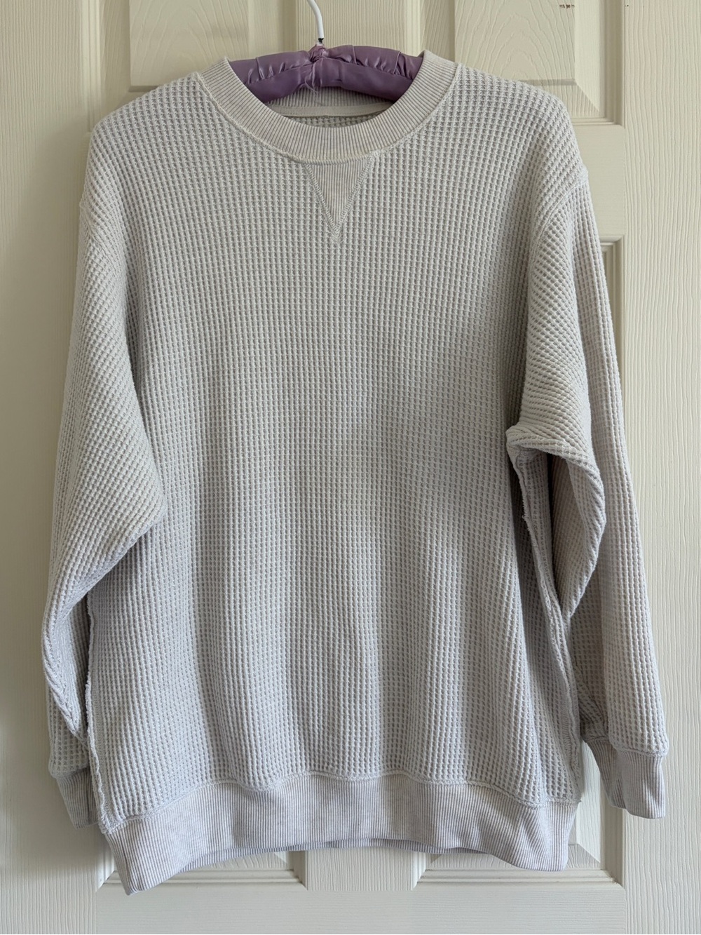 Aerie Waffle Knit Crewneck Pullover Loungewear Top- Cream Women Size Small - Picture 3 of 9